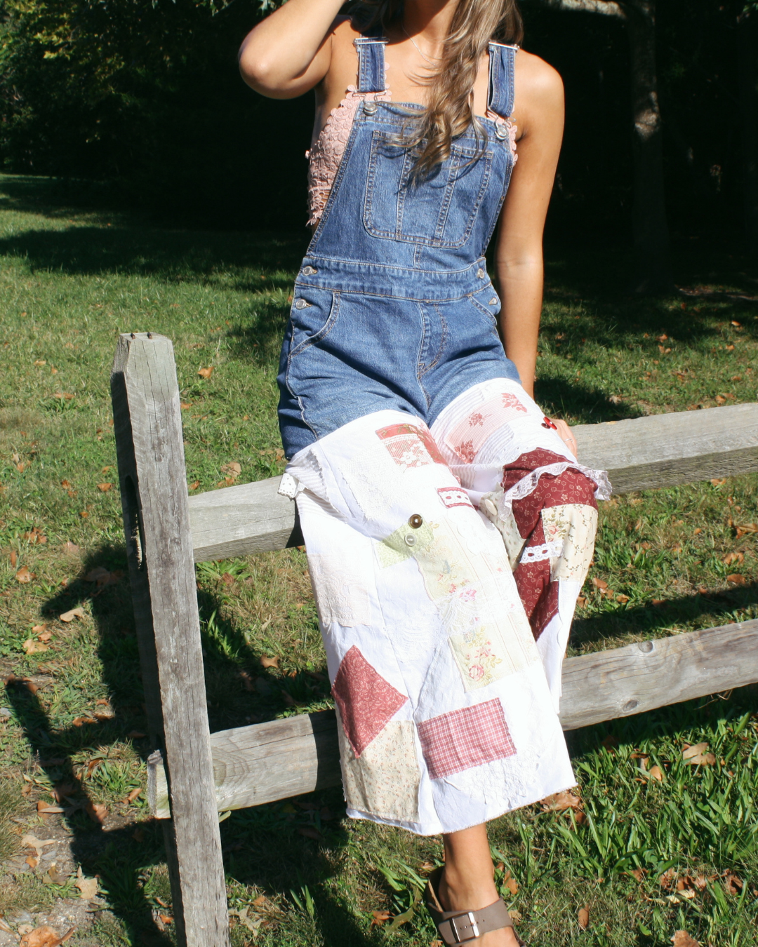 Patchwork Overalls- Cranberry