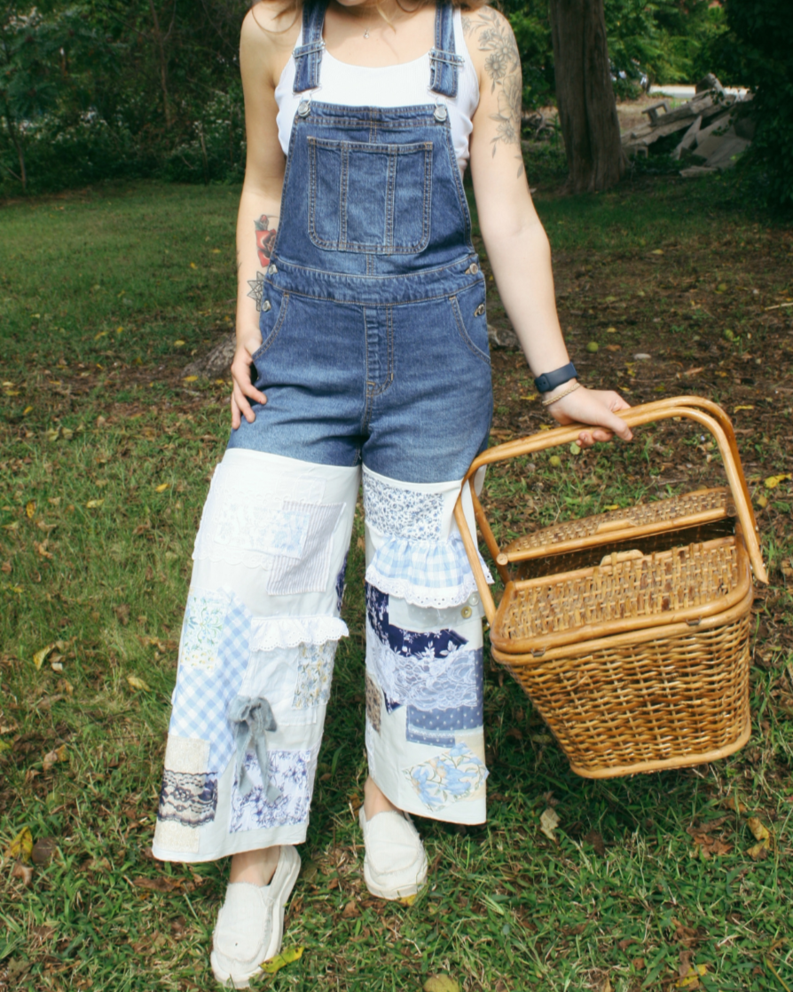 Patchwork Overalls- Powder Blue