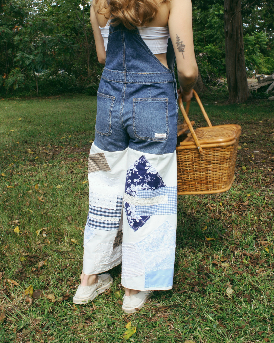 Patchwork Overalls- Powder Blue